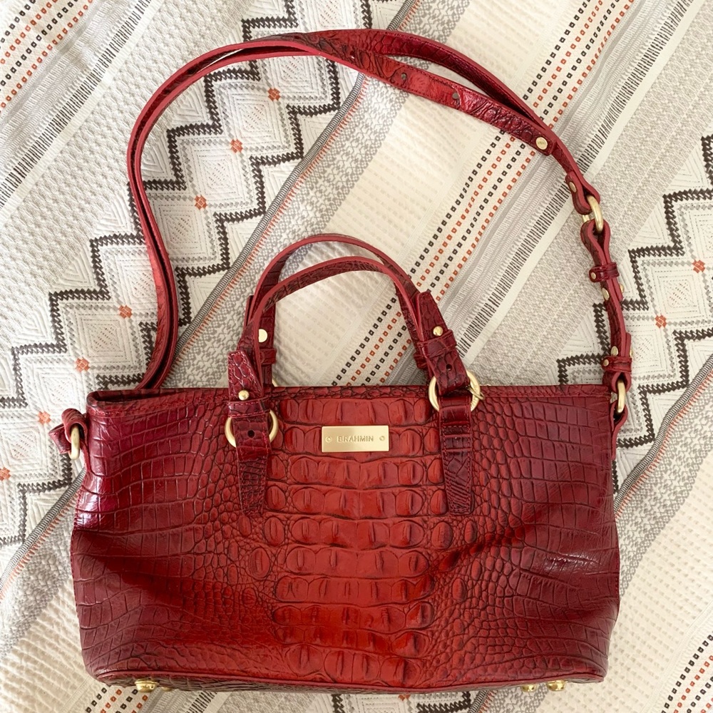 Brahmin Satchel Bag Leather Red Dragon